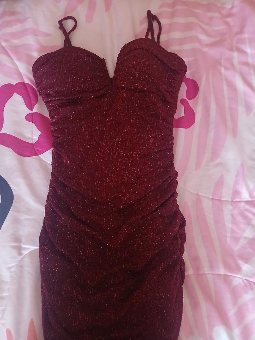 Emerald Sundae Sparkle Burgundy Ruched long Dress